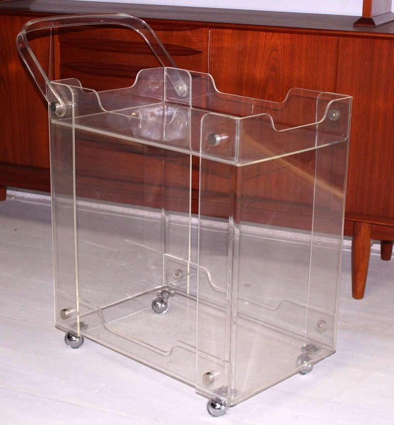 Bent Lucite Studio Crafted Mid-Century Modern Tea Bar Cart on Wheels MINT!