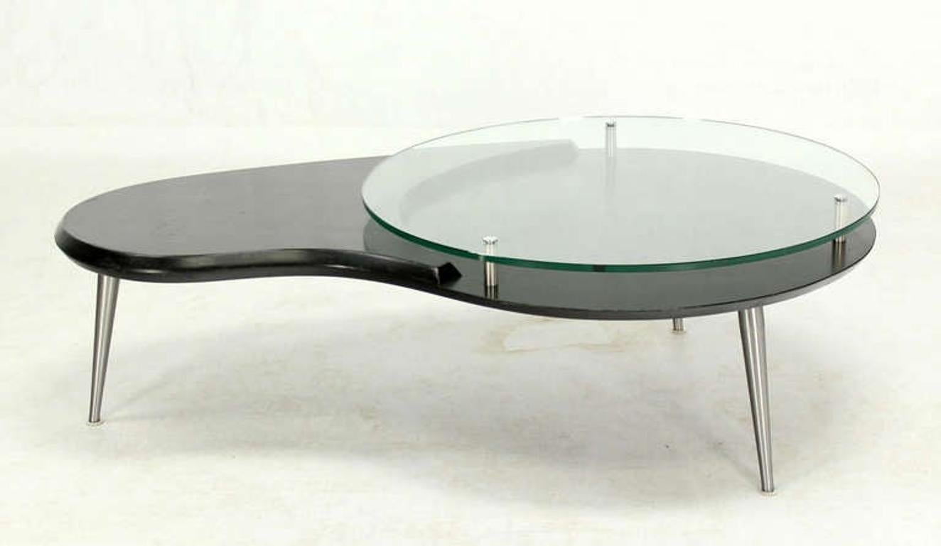 Mid-Century Modern Organic Kidney Shape Elevated Glass Top Coffee Table MINT!