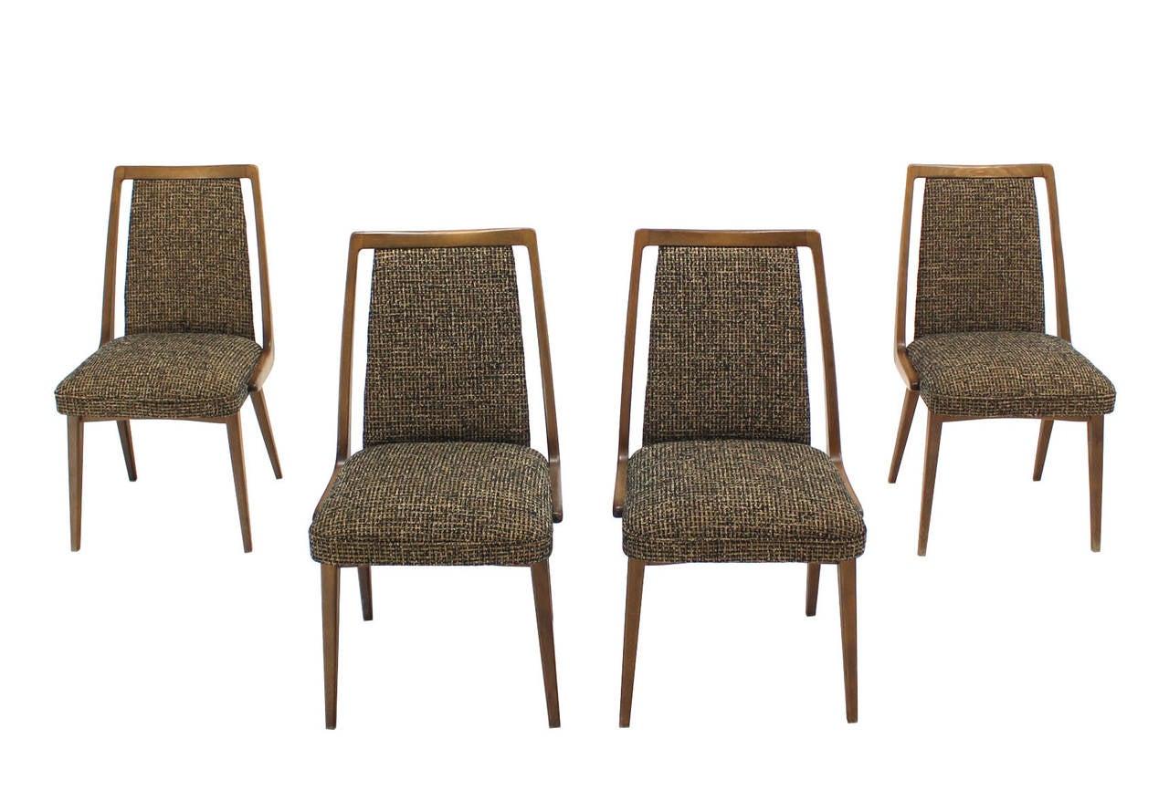 Set of Four Mid-Century Modern Blond Wood Side Dining Chairs New Upholstery MINT