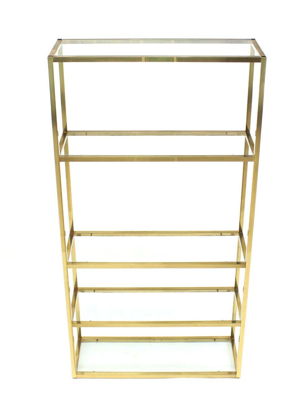 Solid Square Brass Tube Five Glass Shelves Etagere Display Fixture Vitrine