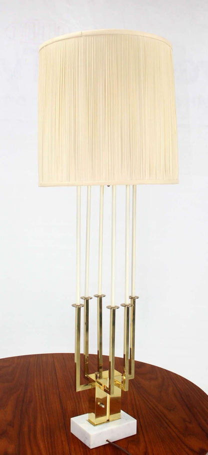 Mid Century Modern Tall Brass Marble Base Table Lamp MINT!