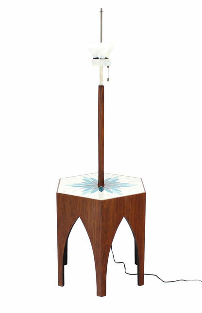 Tile Top Oiled Walnut Base Floor Lamp Integrated Side Table Harvey Probber MINT