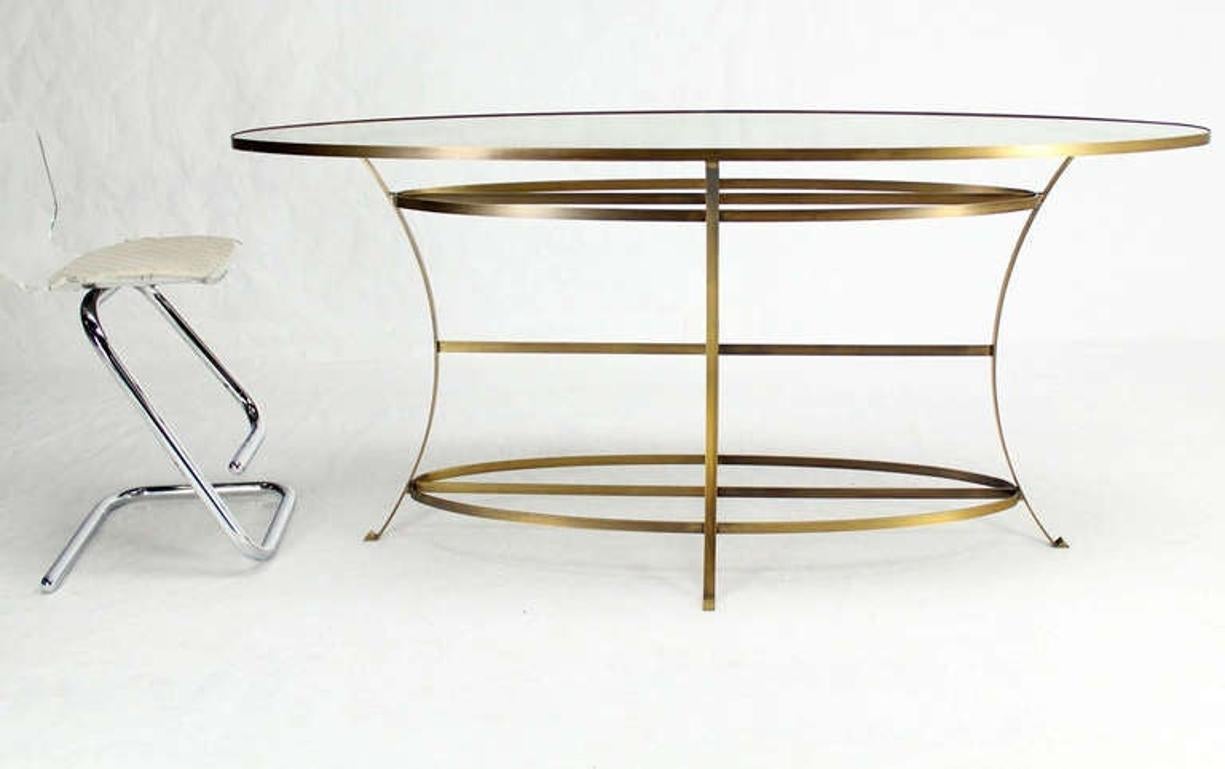 Large Brass Oval Mirrored Top 39"h Bar Hight Table Display Center Console MINT!