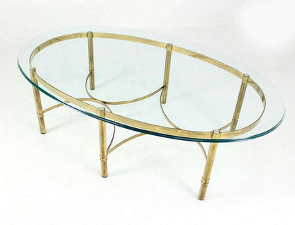 Brass 6 Legged Base Glass Oval Top Mid-Century Modern Coffee Table MINT!