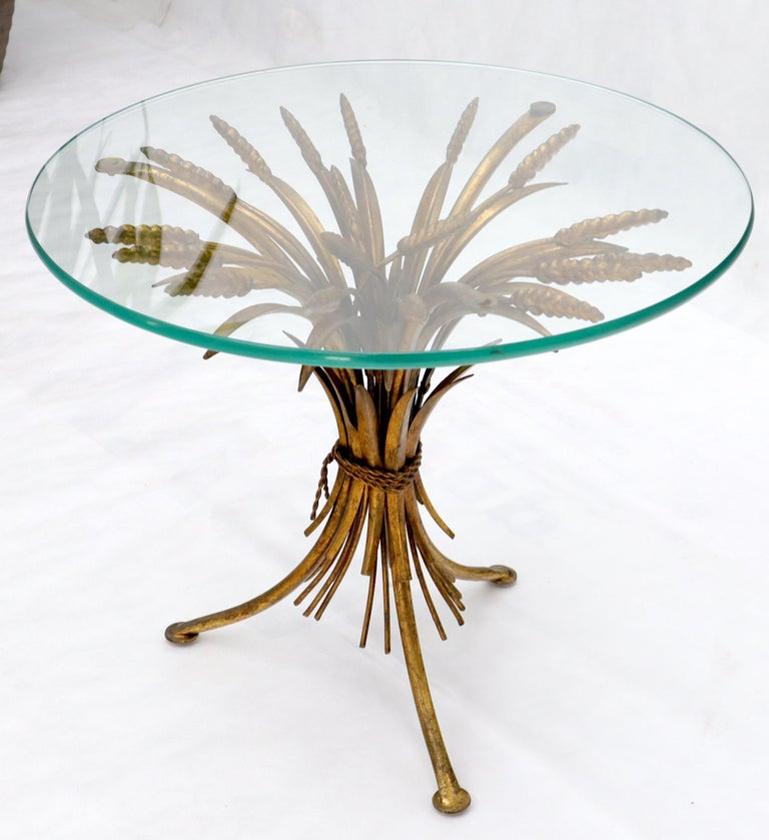 Gold Gild Metal Wheat Sheaf Round Glass Top Side Occasional Table Stand