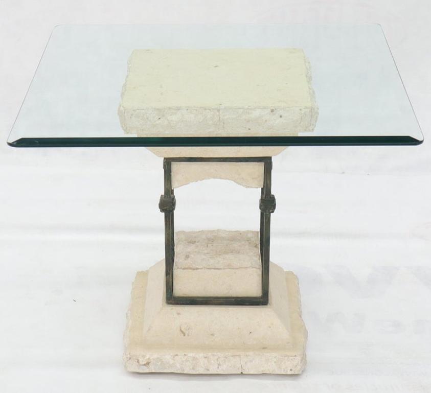 Single Suspended Pedestal Base Square Glass Top Side Table