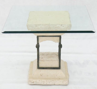 Single Suspended Pedestal Base Square Glass Top Side Table