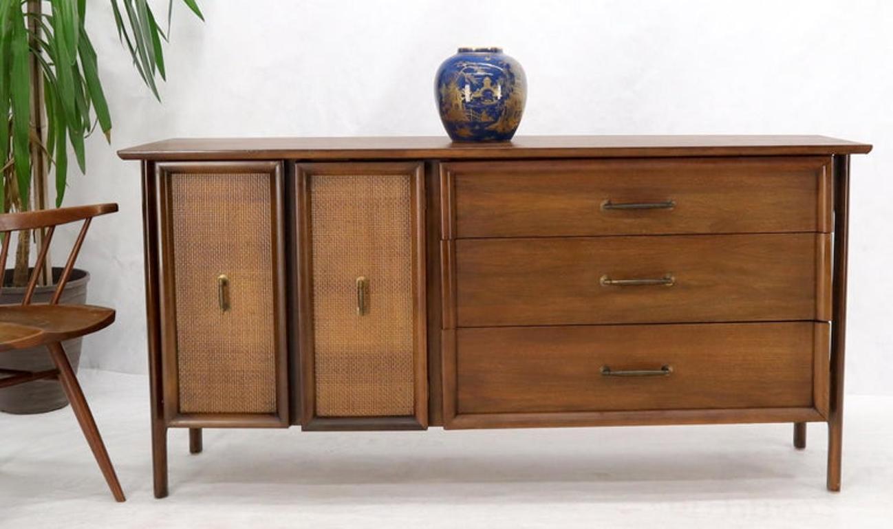 Decorative Caned Door Front Exposed Legs Walnut Credenza Dreser