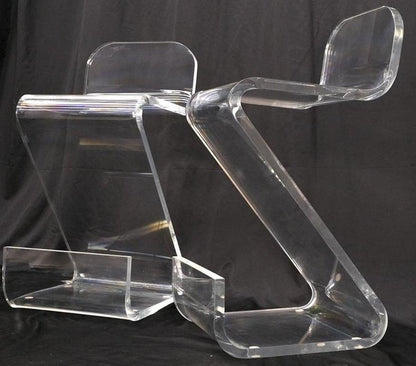 Pair of Thick Bent Lucite Bar Stools Chairs