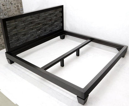 Large Massive King Size Black Lacquer Cerused Oak Bed Headboard