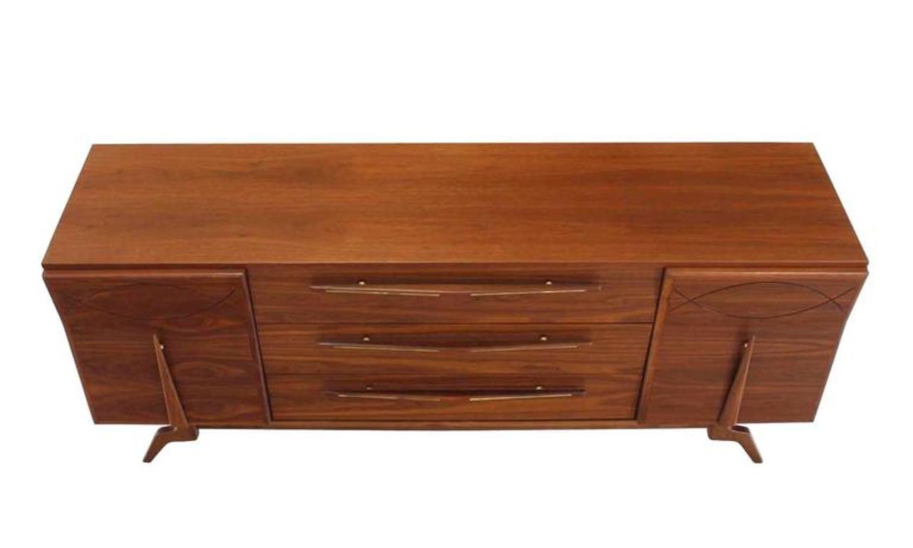 Outstanding Mid-Century Walnut Dresser with Heavy Sculptural Hardware