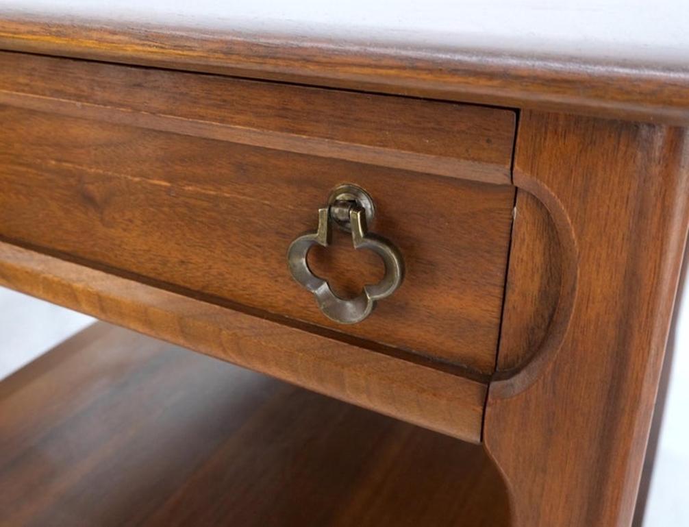 Pair of Walnut One Drawer Bottom Shelf Rectangle End Tables Mint Condition