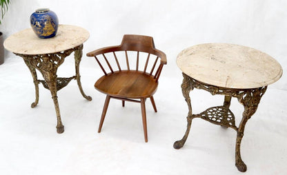 Pair of Heavy Cast Iron Bases Marble Tops Cafe Center Guéridon Tables