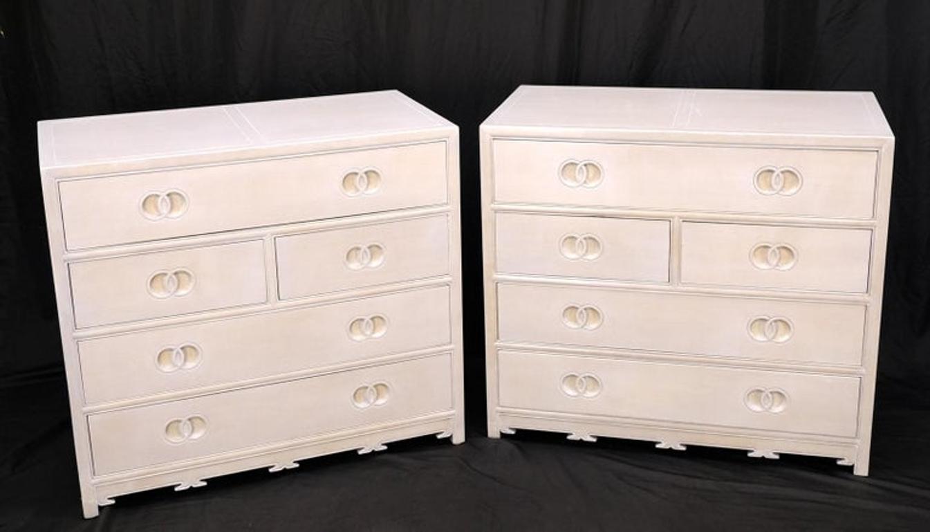 Pair of Bleached 5 Drawers Bachelor Chests by Baker