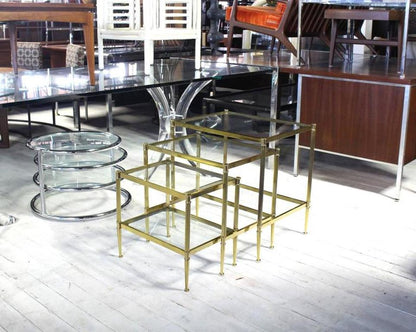 Set of Three Mid-Century Modern Brass Nesting End Tables