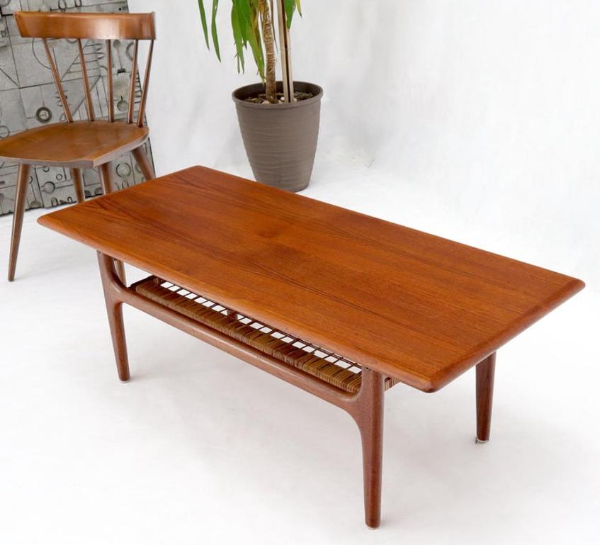 Danish Teak Mid-Century Modern Rectangular Coffee Table with Cane Shelf