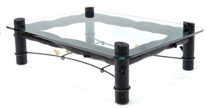 Large Oversize Thick Glass Top Rectangle Coffee Table with Singing Birds