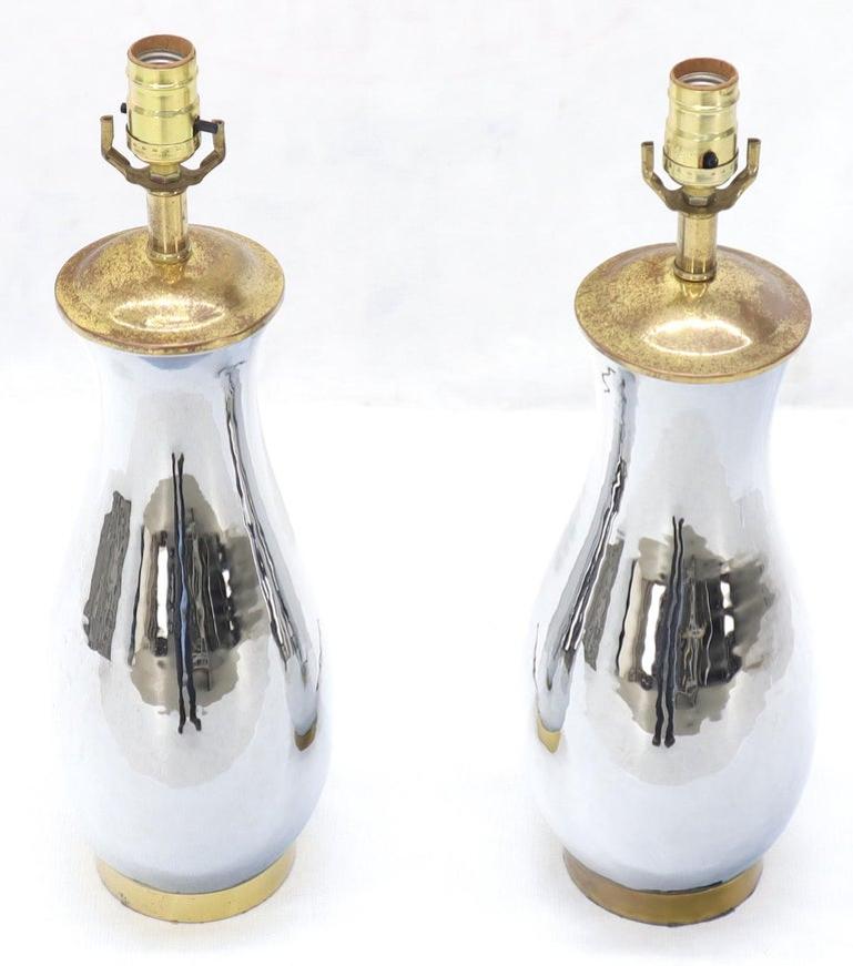 Pair of Chrome and Brass Vase Shape Table Lamps