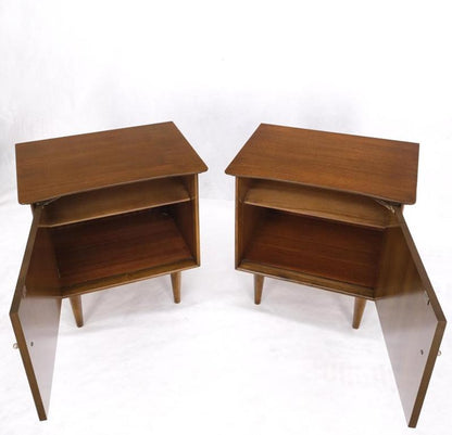 Pair of Light Walnut One Door Nightstands End Side Tables Tapered Legs Mint