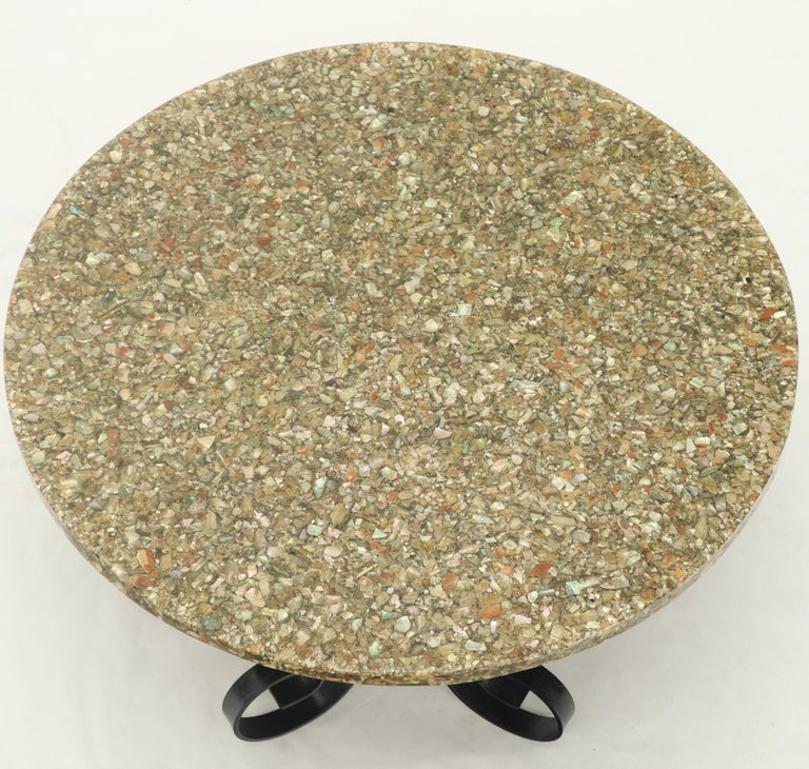 Wrought Iron Base Abalone Composite Round Top Coffee Table