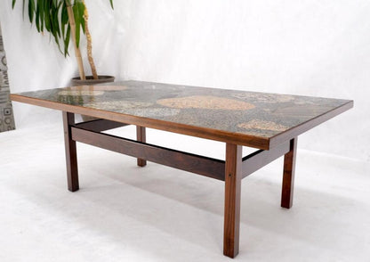 Solid Rosewood Base Terrazzo Granite Top Rectangle Danish Modern Coffee Table