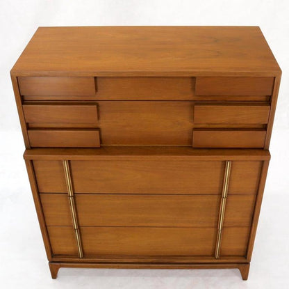 Mid-Century Modern Five Drawers High Chest Dresser with Brass Accents