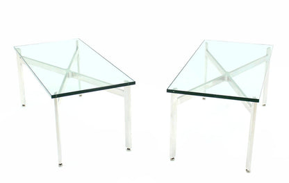 Pair of rectangular X Base Glass Tops Coffee Side Tables Stands.