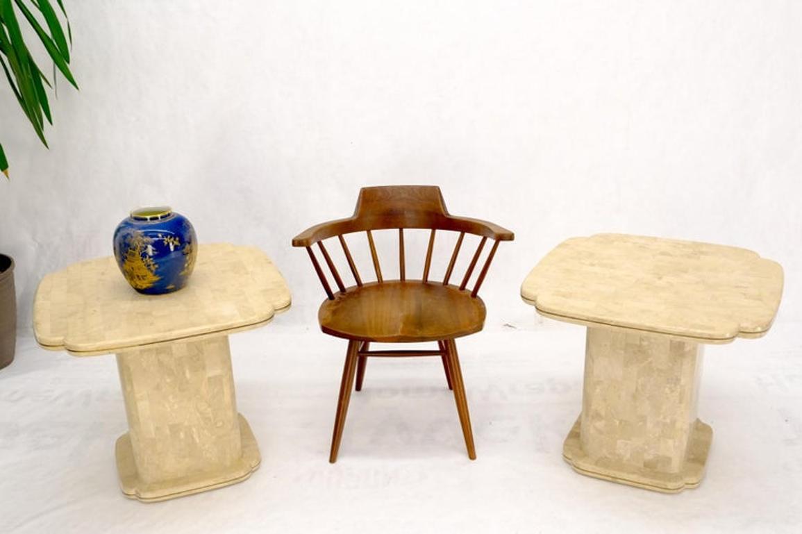 Pair of Tessellated Stone Brass Trim Mid-Century Modern End Tables Stands