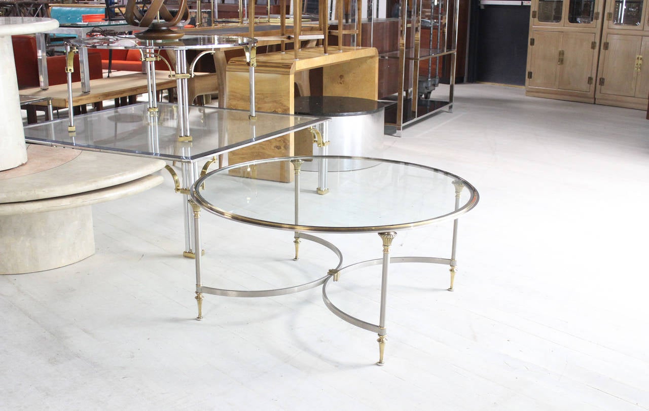 Round Glass Brass and Pewter Round Coffee Table