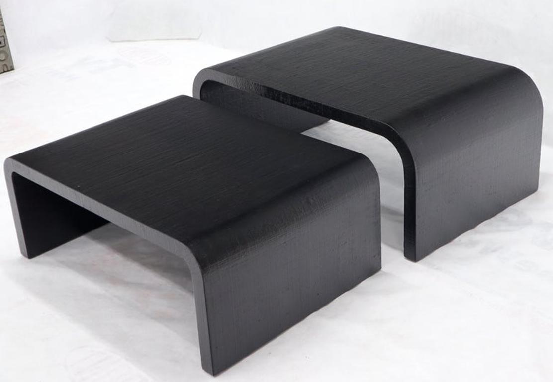 Pair of Nesting C-Shape Cloth Raffia Wrapped Coffee Tables