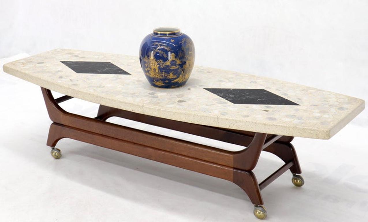 Terrazzo Stone Inlay Boat Shape Oiled Walnut Base Coffee Table