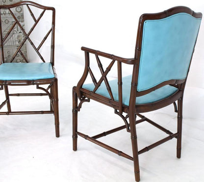 Set of Four Very Fine Faux Bamboo Mahogany Dining Side Chairs