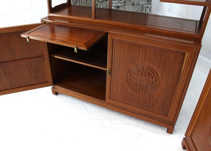 Pair of Asian Solid Teak Étagères Double Carved Doors Cabinets