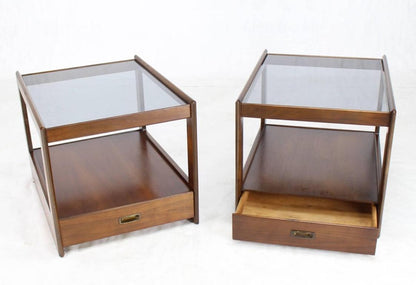 Pair of Rectangular Cube Shape Smoked Glass Tops End Tables