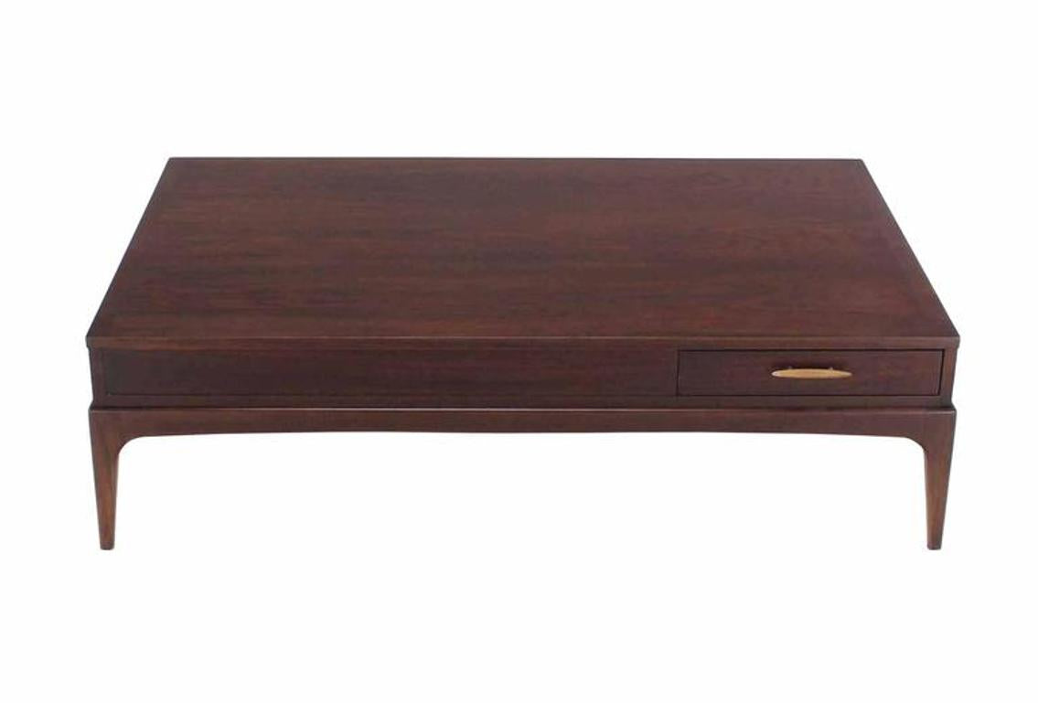 Large Rectangle One-Drawer Storage Bin Mid Century Walnut Coffee Table MINT