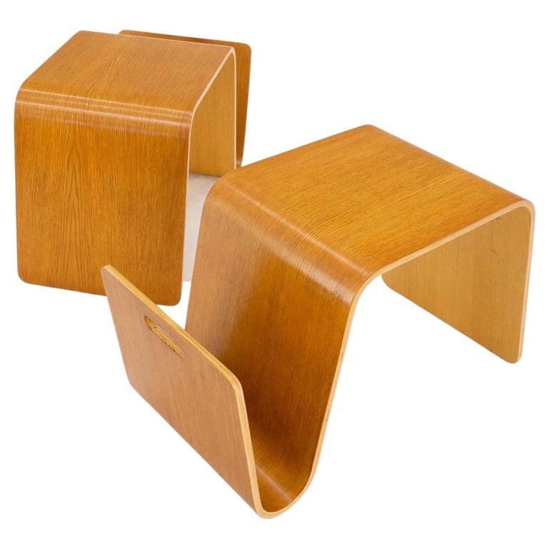 Pair of Mid-Century Modern Molded Plywood End Tables Magazine Racks Mint!