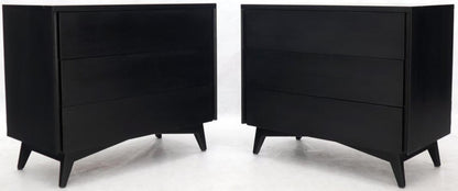 Pair of Black Lacquer Mahogany Mid-Century Modern Bachelor Chests