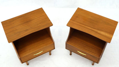 Pair of Midcentury Modern Light Walnut One Drawer Step Nightstands