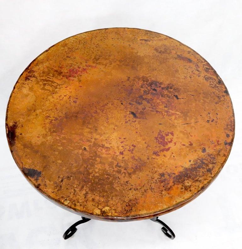 Hammered Coper Top Wrought Iron Base Round Dining Dinette Cafe Table