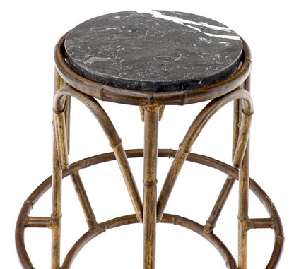 Forged Round Faux Bamboo Metal Stand with Marble Top