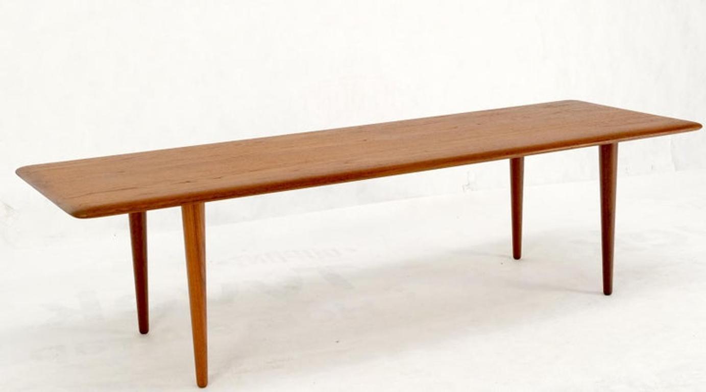 Danish Mid-Century Modern Solid Teak Rectangle Coffee Table Tapered Dowel Legs