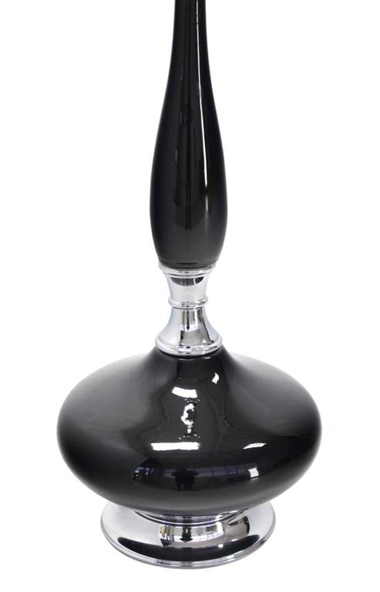 Black Pottery and Chrome Fenial Shape Table Lamp