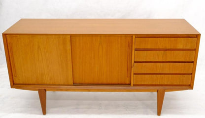 Danish Mid-Century Modern Teak Low 4 Drawers Sliding Doors Compartment Credenza