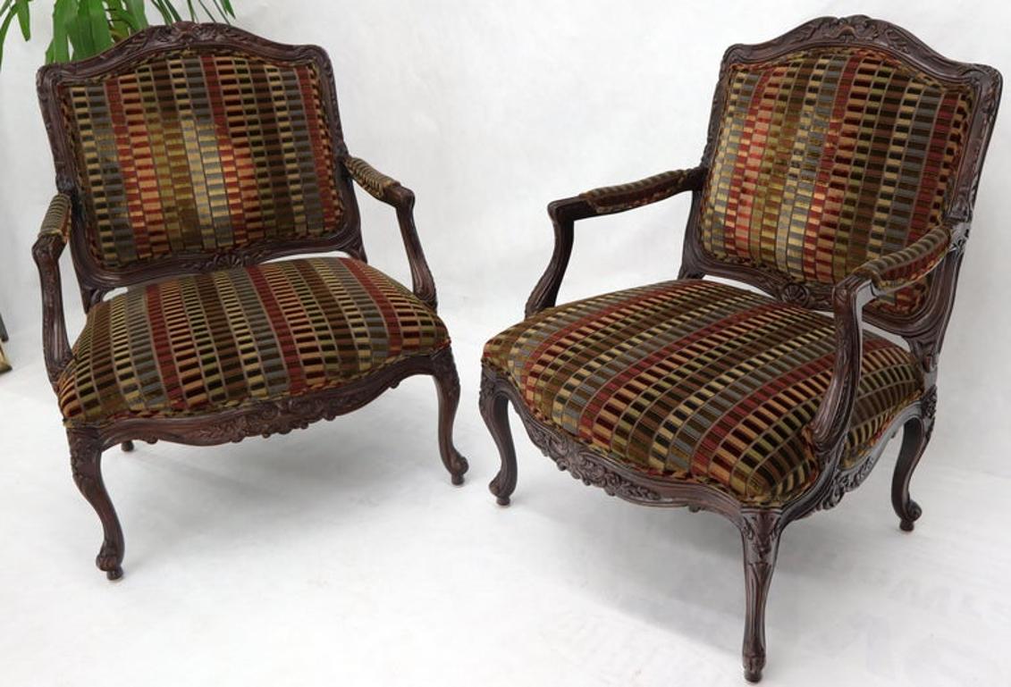 Pair of Wide Carved French Provincial Style Lounge Living Room Fireside Chairs