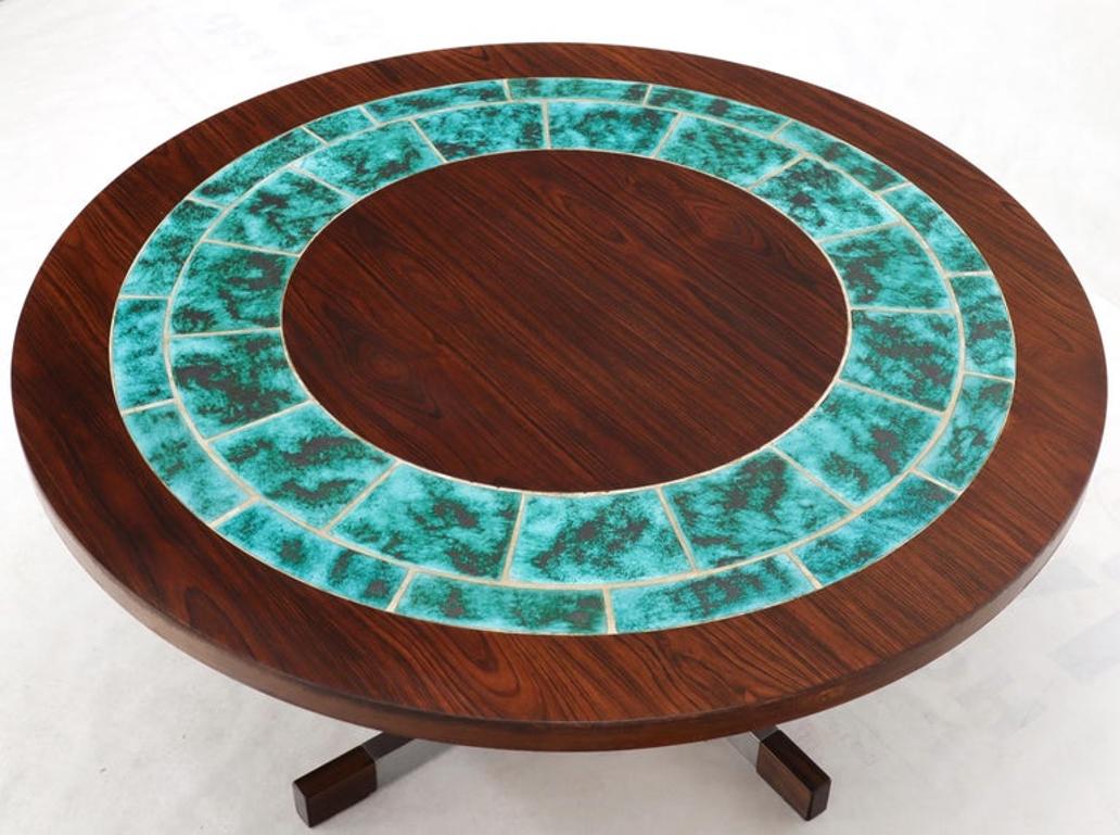 Art Tile Top Rosewood Cone Shape Base Round Coffee Table