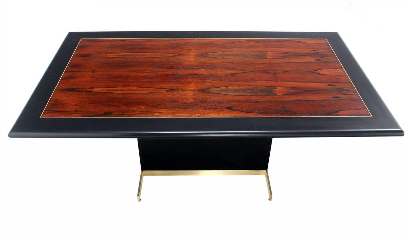 Pedestal Base Brass Rosewood and Ebonised Walnut Dining Table