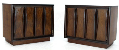 Pair of Dark & Medium Walnut End Tables or Nightstands Double Doors One Drawer