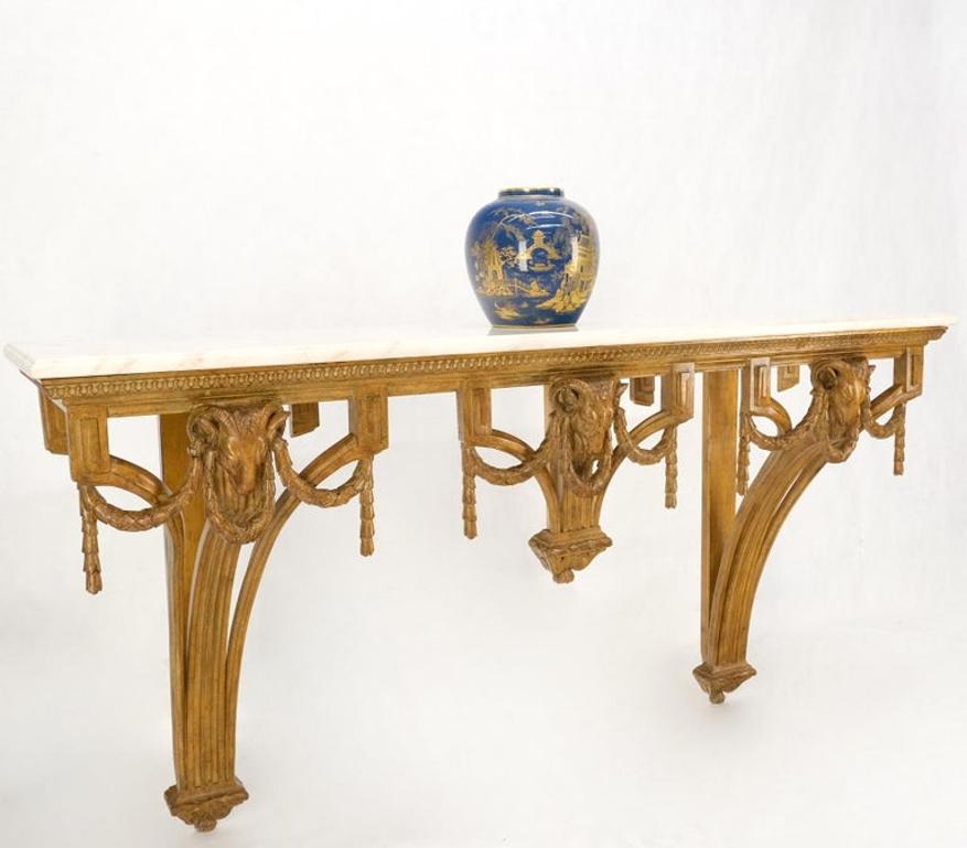 Hanging Fine Carved Antique Gold Gilt Base Marble Top Console Table Credenza