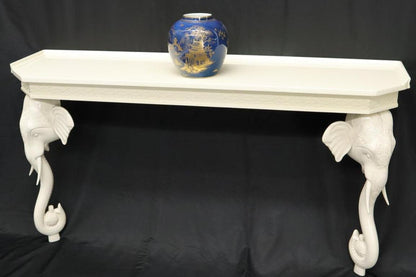 White Lacquer Carved Elephant Bases Console Wall Table