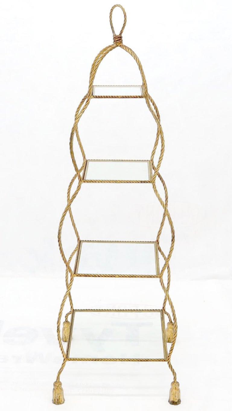 5-Tier Twisted Metal Gilt Rope Tassel Feet Pyramid Shape Étagère Display Shelf